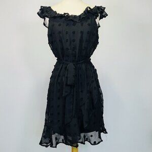 Andree by UNIT Black Shift Waist Tied Mini Swiss Dot Cocktail Dress Medium NWT